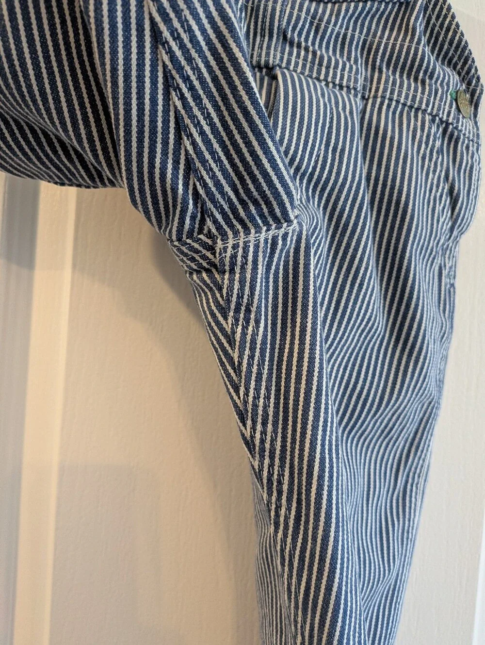 Vintage Oshkosh B'gosh Striped Railroad Overalls Vestback White Blue 90s Sz 18M